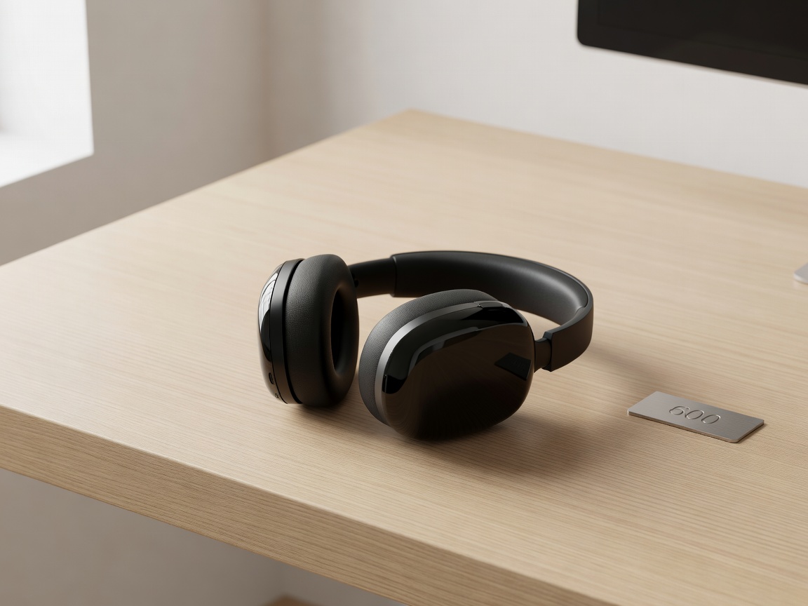 Sleek black over-ear headphones on a minimalist desk